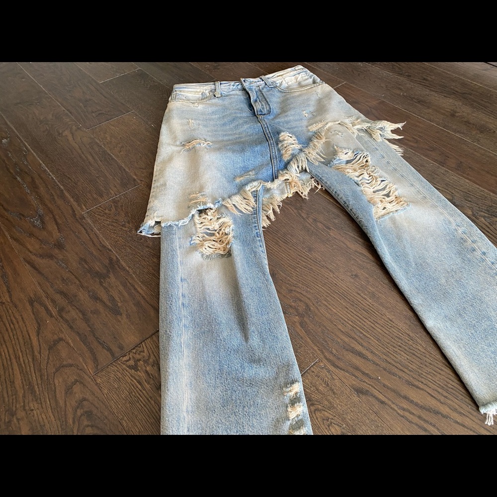 R13 Distressed Light Blue Two-Tier Jeans - Picture 3 of 8